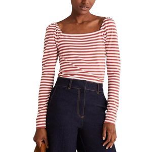 NWT 10 Boden Square Neck Long Sleeve Shirt Stripes Red Rust Modal Cotton